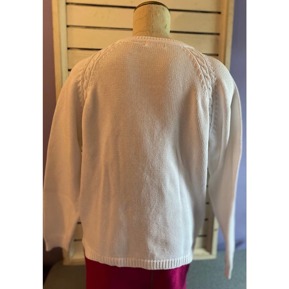 Talbots Woman’s sweater size large white cotton long sleeve cable stitch FLAW - Picture 2 of 8